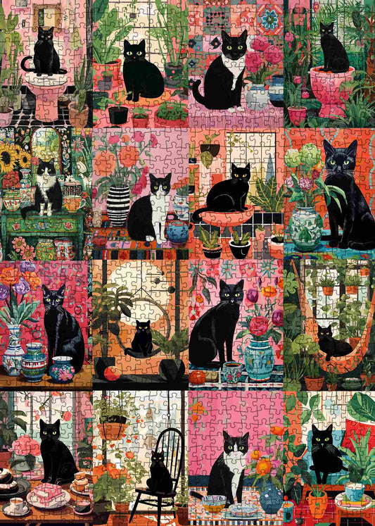 Botanical Black Cat Home Collection Jigsaw Puzzle