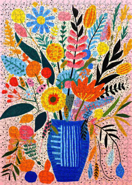 Bright Blooms in Blue Vase Jigsaw Puzzle