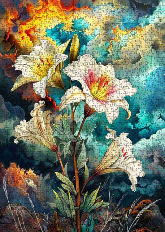 Burning Sky White Lily Jigsaw Puzzle