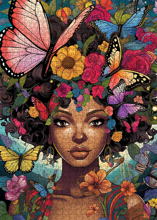 Butterfly Bloom African Beauty Portrait Jigsaw Puzzle