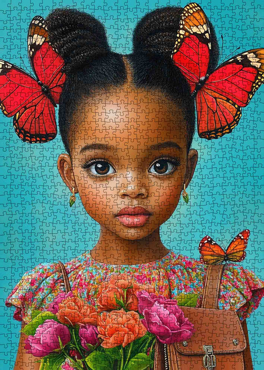 Butterfly Girl with Flowers Jigsaw Puzzles