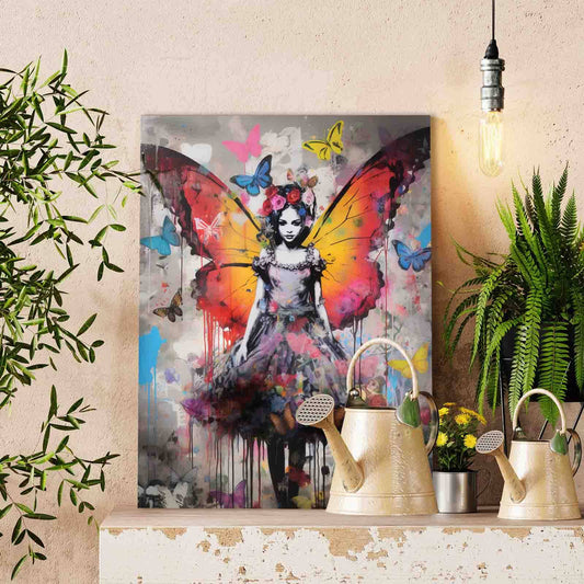 Butterfly Girl in Floral Dress Paint by Numbers