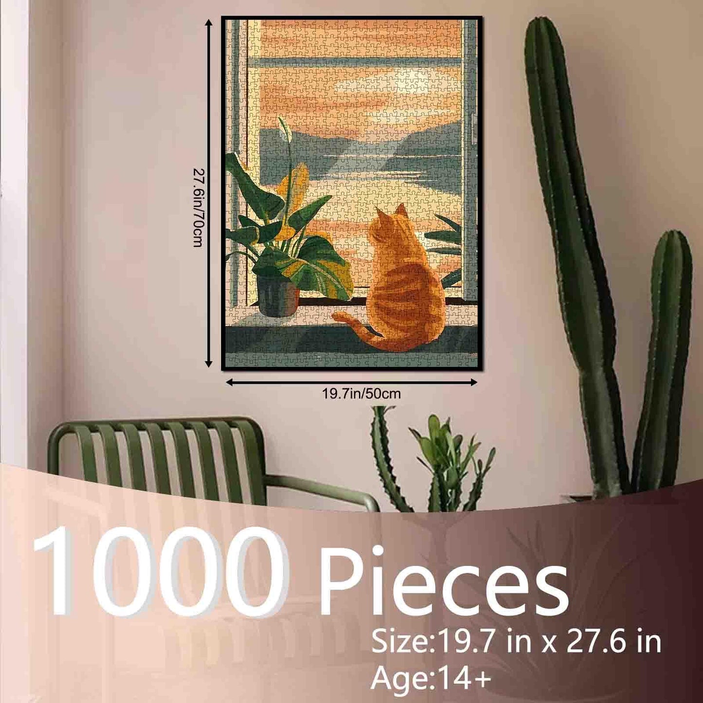 Cat Watching Sunset Window Jigsaw Puzzle
