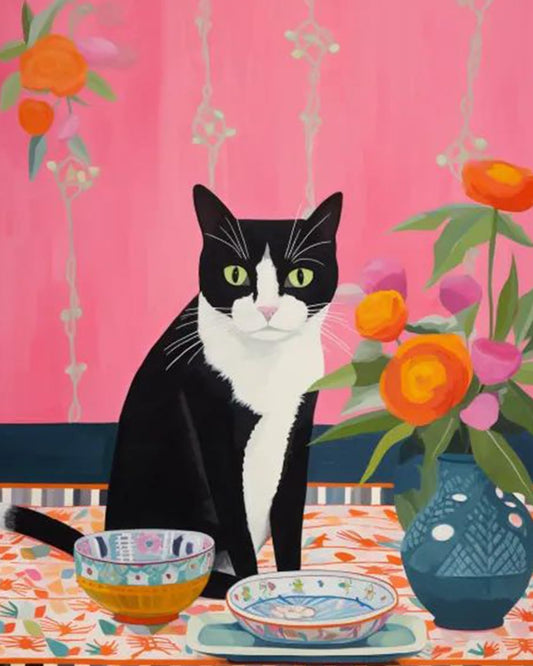 Cute Black and White Cat DIY Paint by Numbers