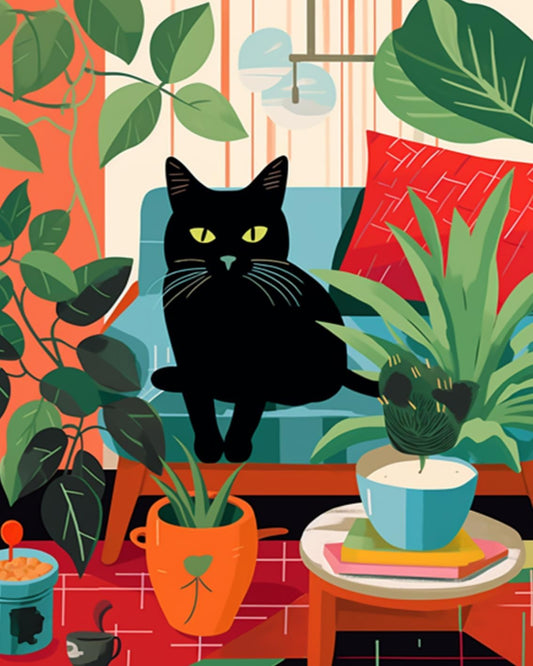 Black Cat Sit on Couch Paint by Numbers