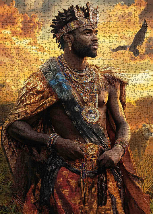 Majestic African King with Eagle Jigsaw Puzzle