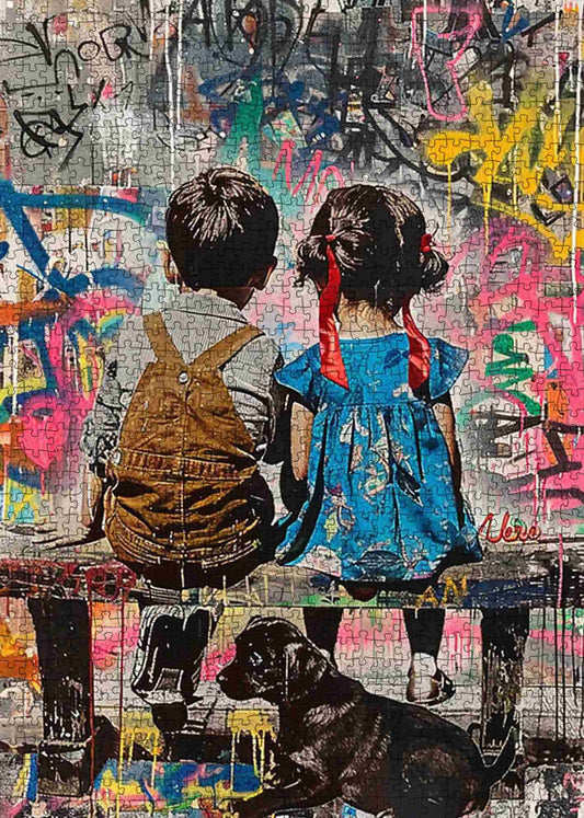 Children with Dog in Graffiti Jigsaw Puzzle