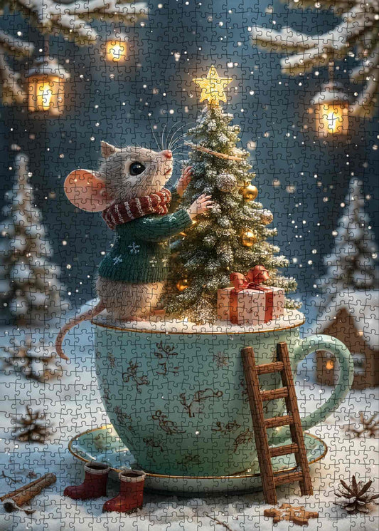 Christmas Mouse and Teacup Tree Jigsaw Puzzle