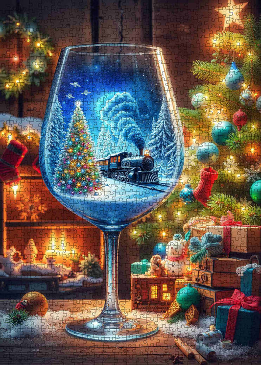 Christmas Train in Wine Glass Jigsaw Puzzle