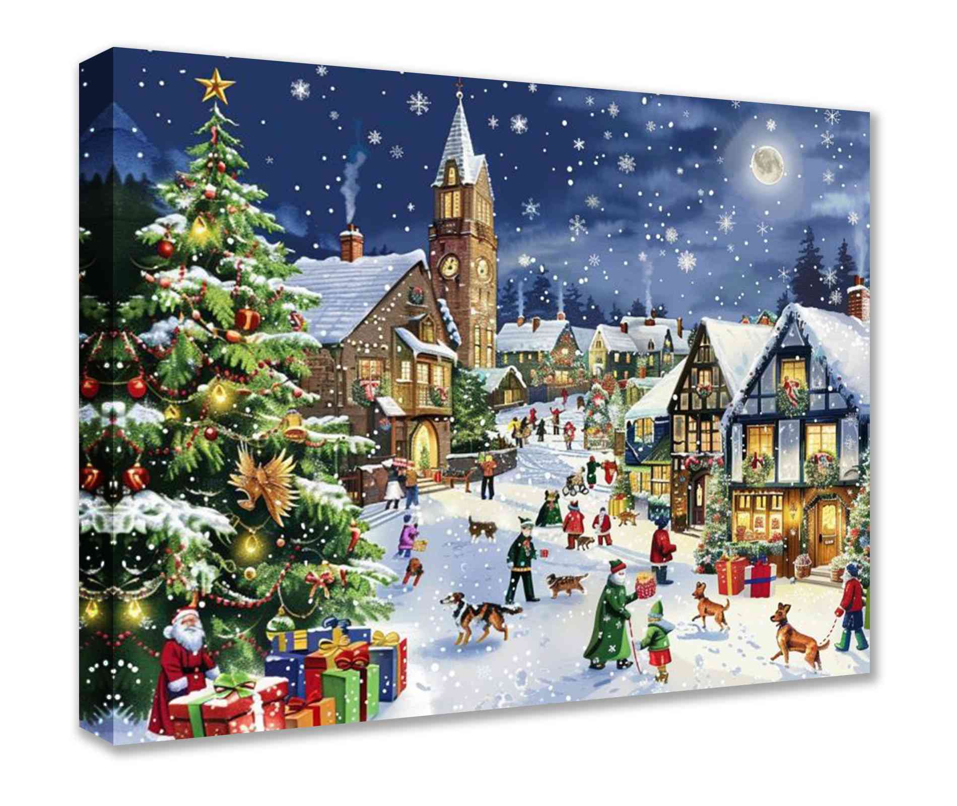 Festliche Weihnachtsdorf-Szene Leinwand Wandkunst – Tucocoo