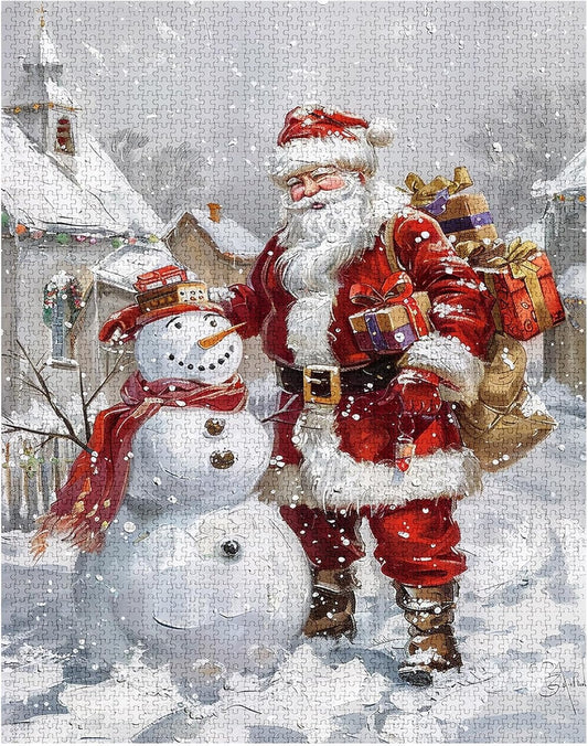 Santa Claus and Snowman in Heavy Snow Jigsaw Puzzles