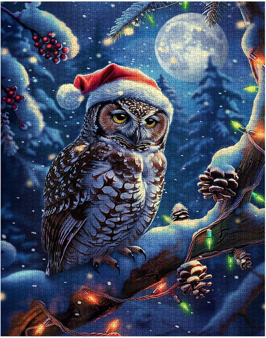 Owl with a Christmas Hat Jigsaw Puzzles