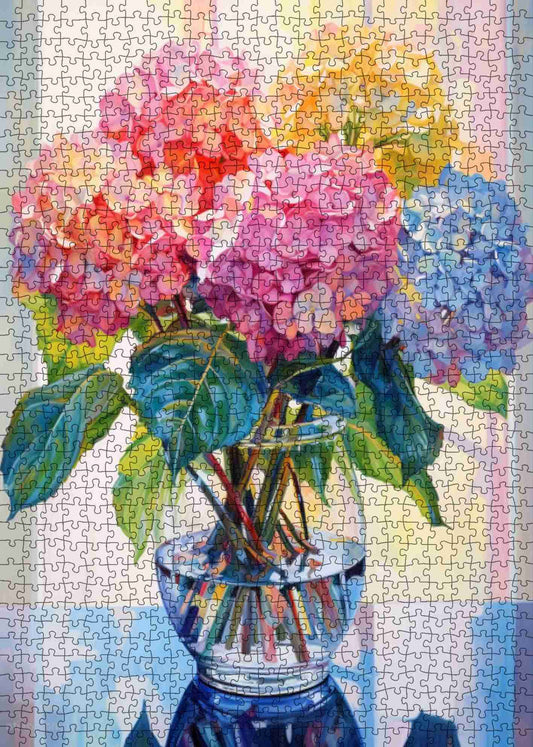 Colorful Hydrangeas in a Vase Jigsaw Puzzles