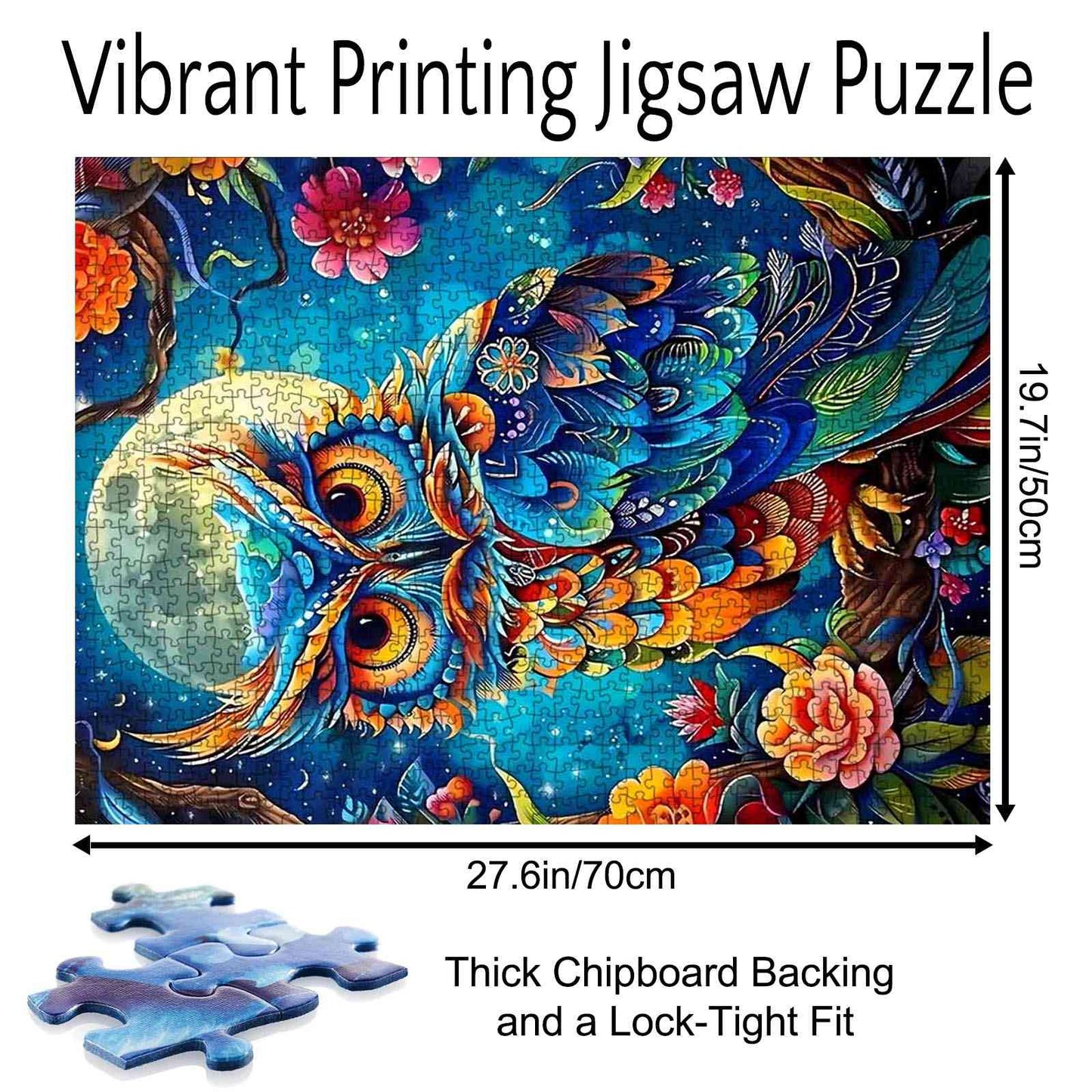Colorful Owl Under The Moon Jigsaw Puzzle