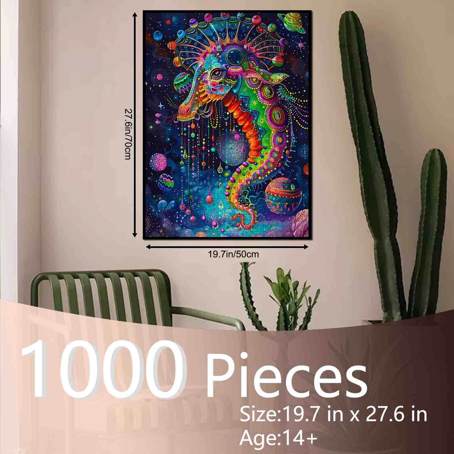 Colorful Seahorse in Space Jigsaw Puzzle