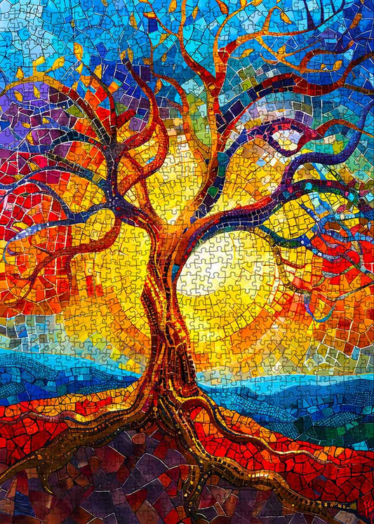 Colorful Tree Stained Glass Jigsaw Puzzle