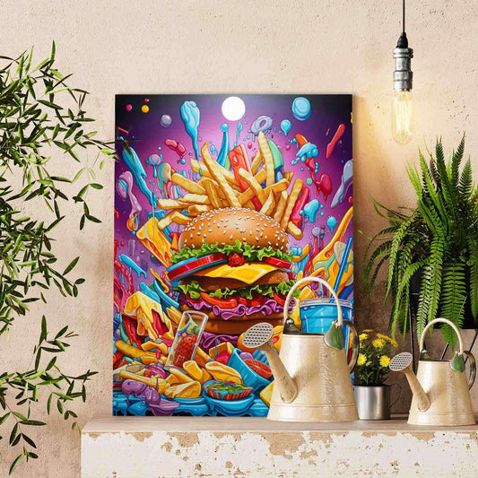 Colorful Burger and Fries Paint by Numbers