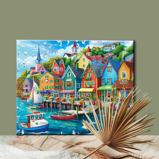 Colorful Harbor Town Paint by Numbers