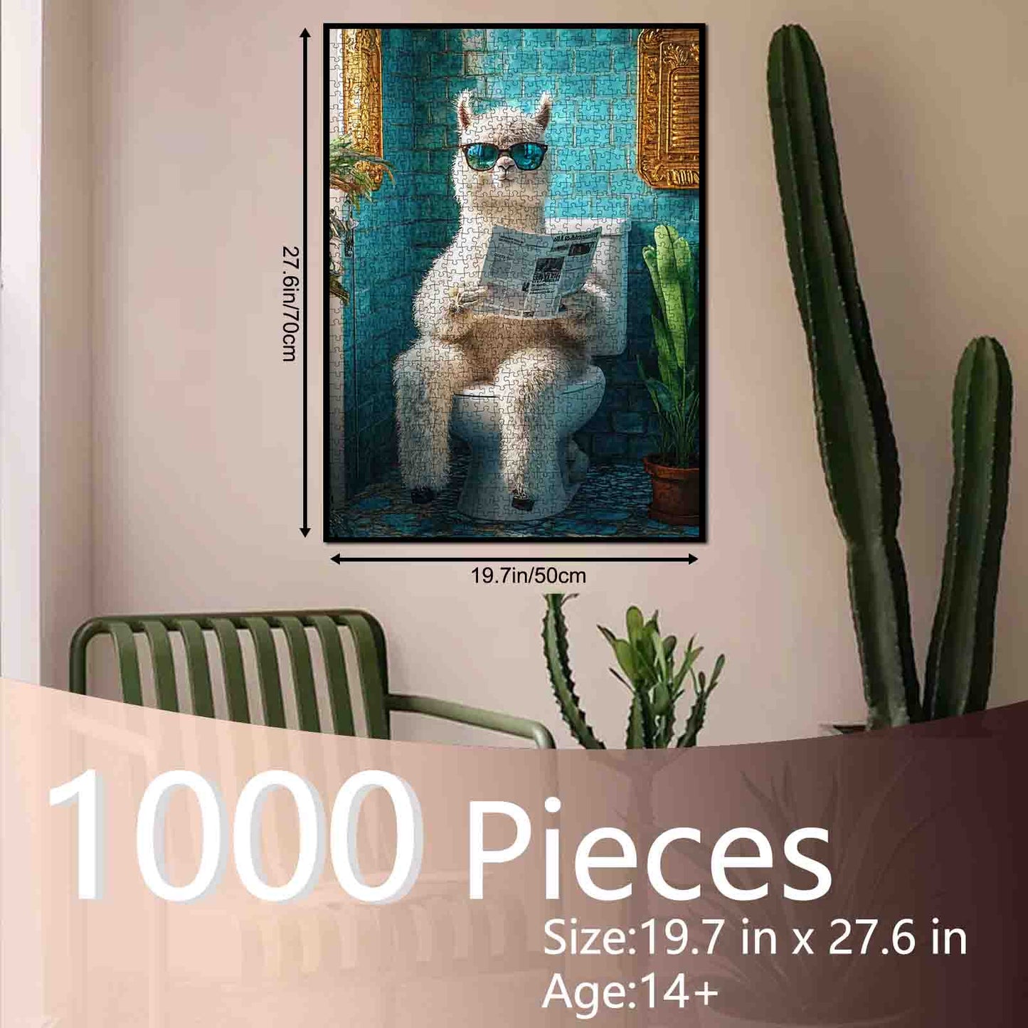 Cool Llama Reading Newspaper Bathroom Scene Jigsaw Puzzle