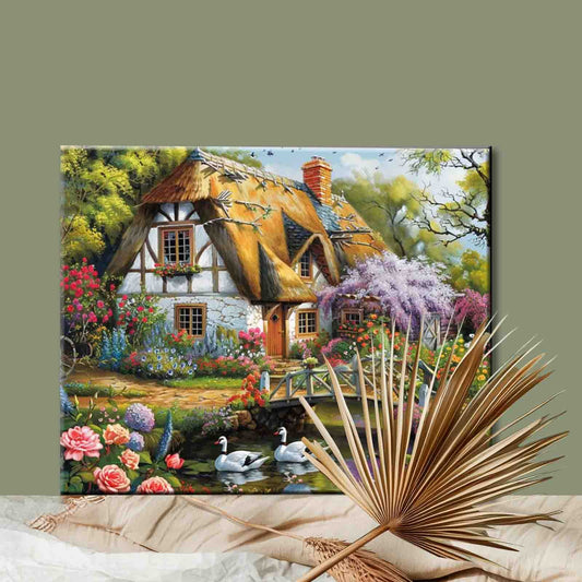 Cottage Garden with Swans Paint by Numbers