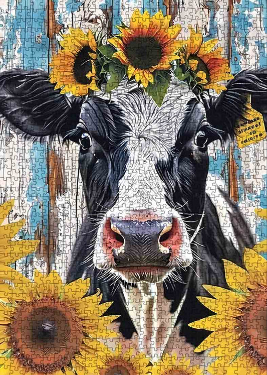 Cow with Sunflowers Jigsaw Puzzle