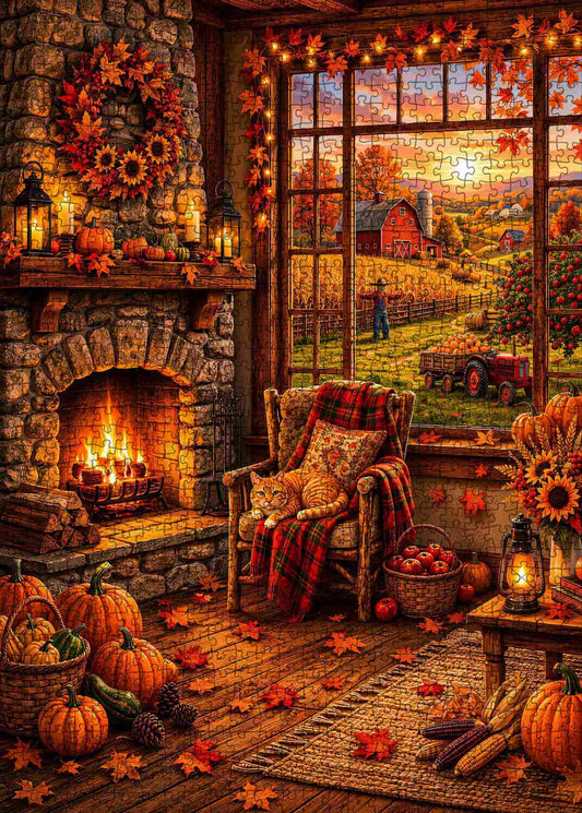 Cozy Autumn Farmhouse Retreat Jigsaw Puzzle