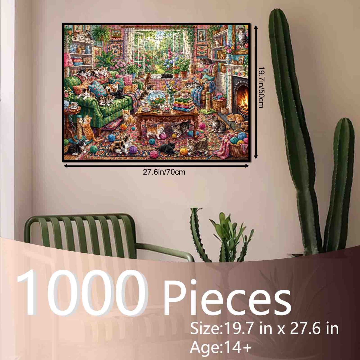 Cozy Cat Living Room Garden View Jigsaw Puzzle