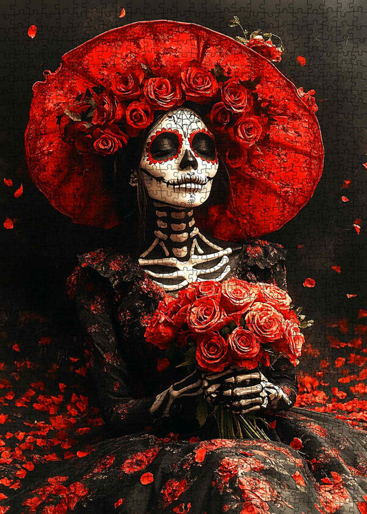 Crimson Rose Skeleton Lady Jigsaw Puzzle