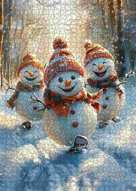 Dancing Snowmen in Winter Forest Jigsaw Puzzle