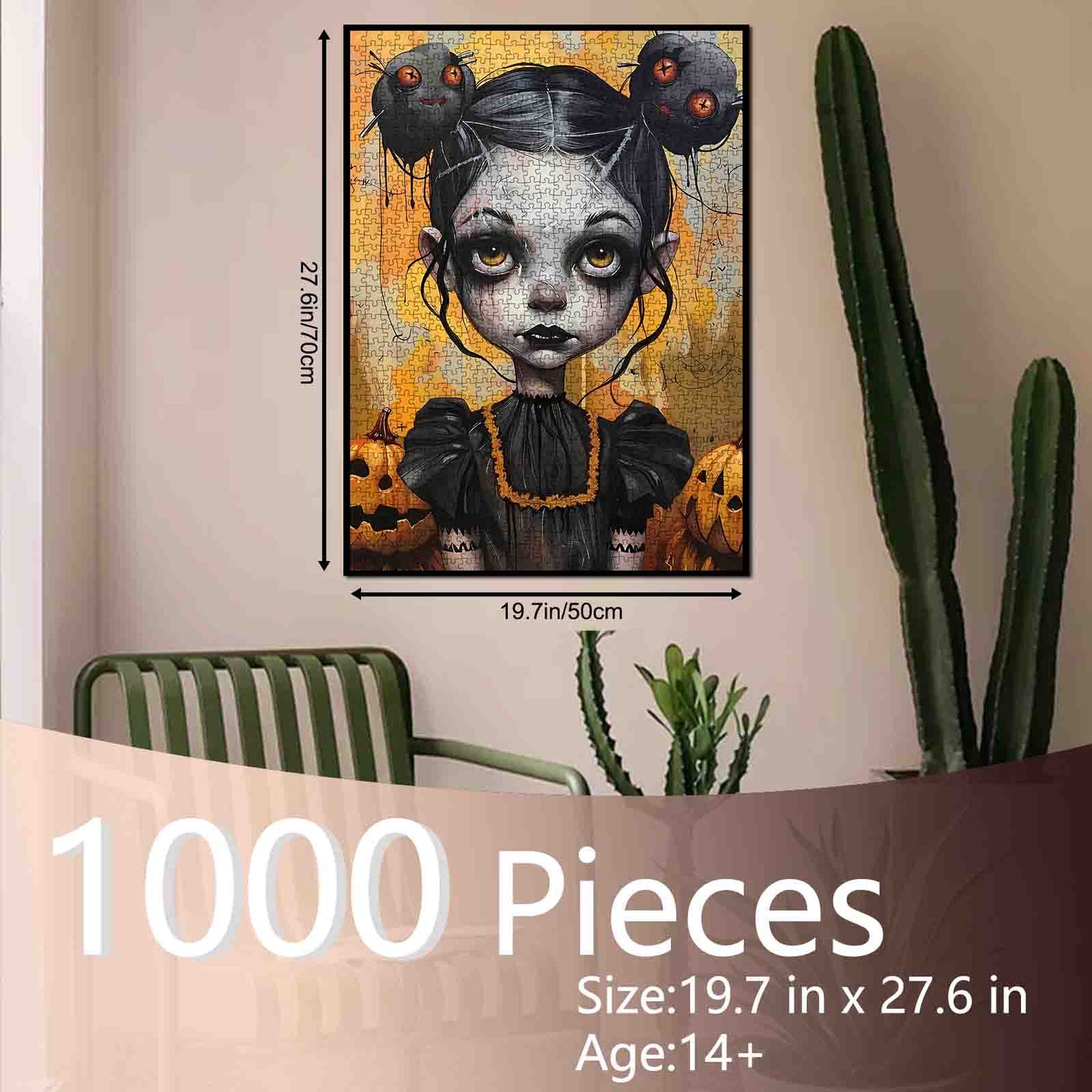 Dark-Eyed Halloween Doll in Spooky Glow Jigsaw Puzzle