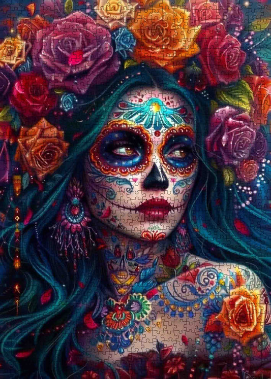 Day of the Dead Woman Floral Skull Jigsaw Puzzle