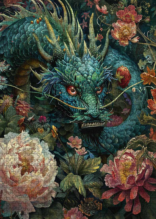 Dragon Among Flowers Jigsaw Puzzle