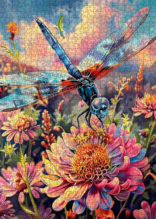 Dragonfly over Wild Blooms Jigsaw Puzzle