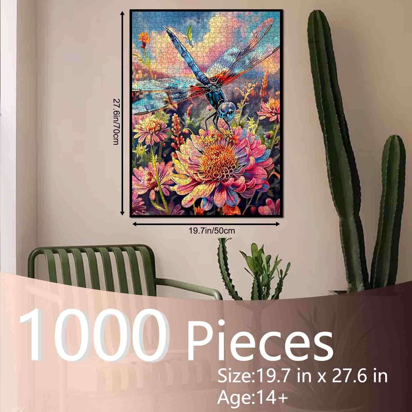 Dragonfly over Wild Blooms Jigsaw Puzzle