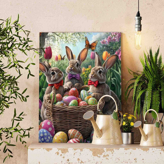 Easter Bunny Trio with Bow Ties Paint by Numbers