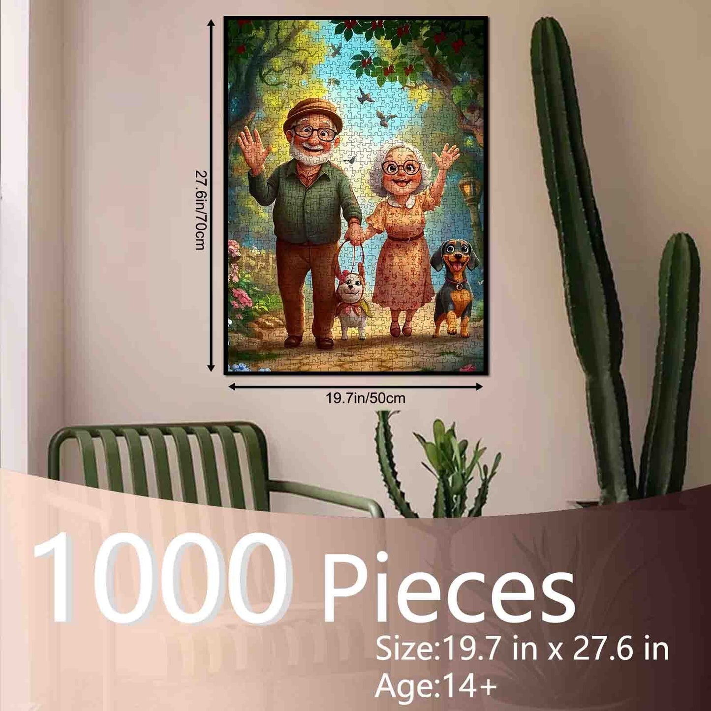 Elderly Couple Walking Dogs Jigsaw Puzzle