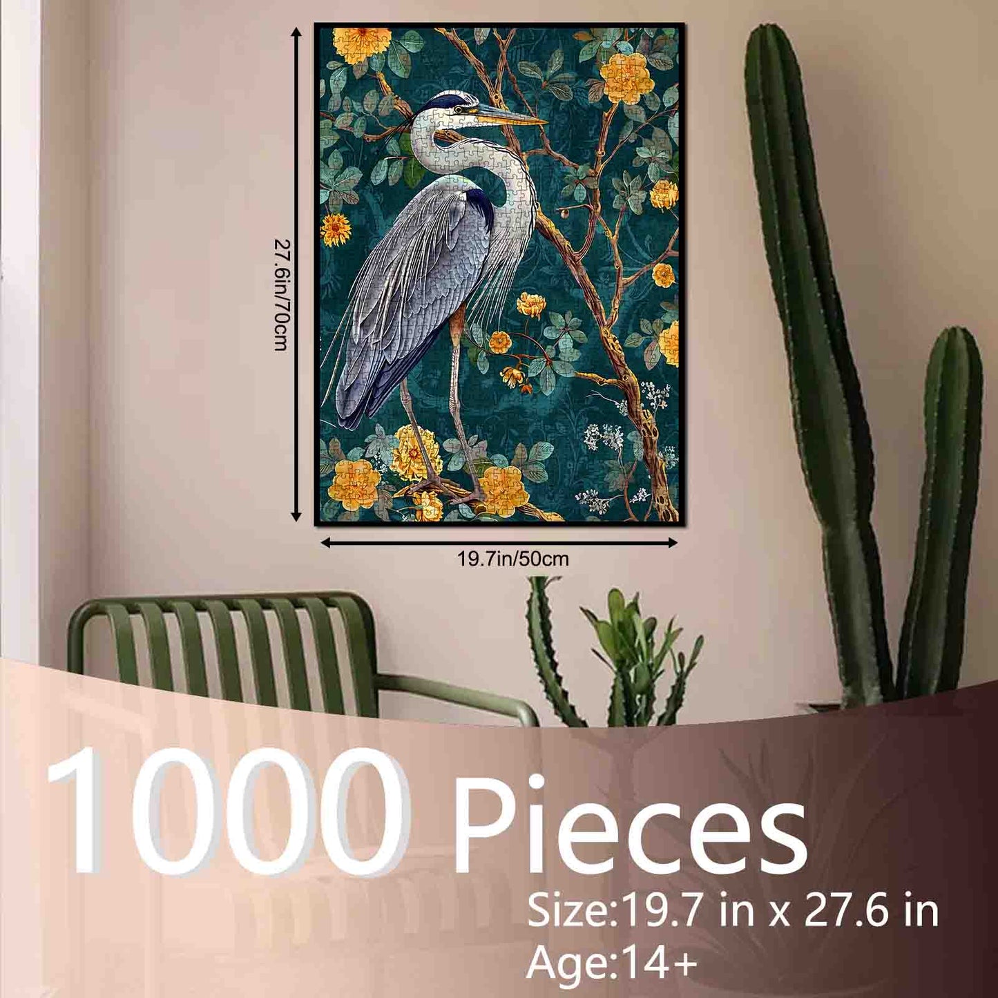 Elegant Heron Floral Art Jigsaw Puzzle