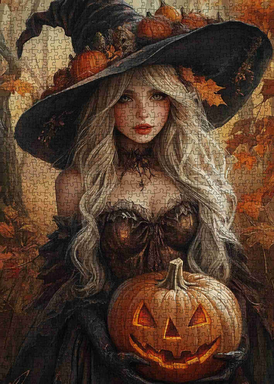 Elegant Witch with Pumpkin Jigsaw Puzzle