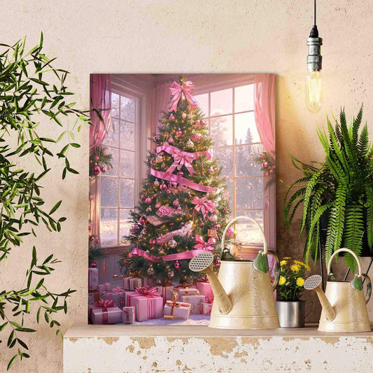 Elegant Pink Christmas Tree Paint by Numbers