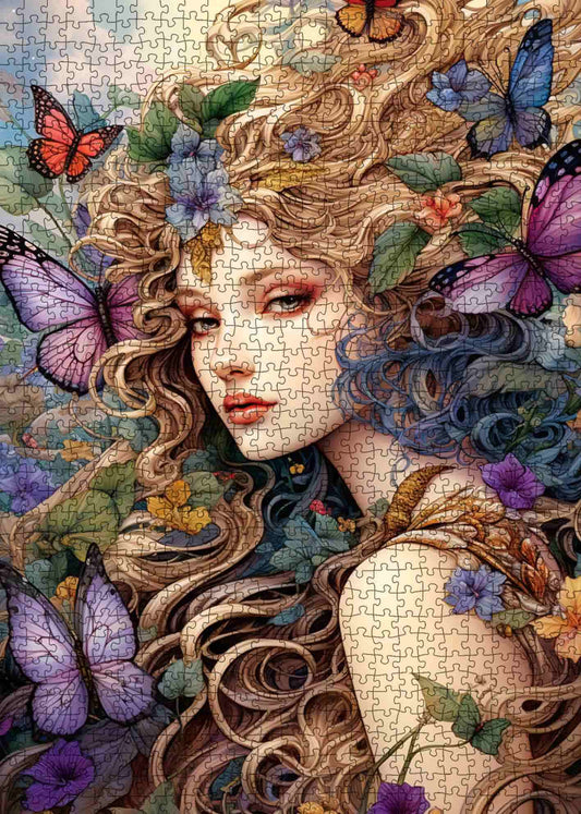 Embraced Fairy with Flowing Hair Jigsaw Puzzle