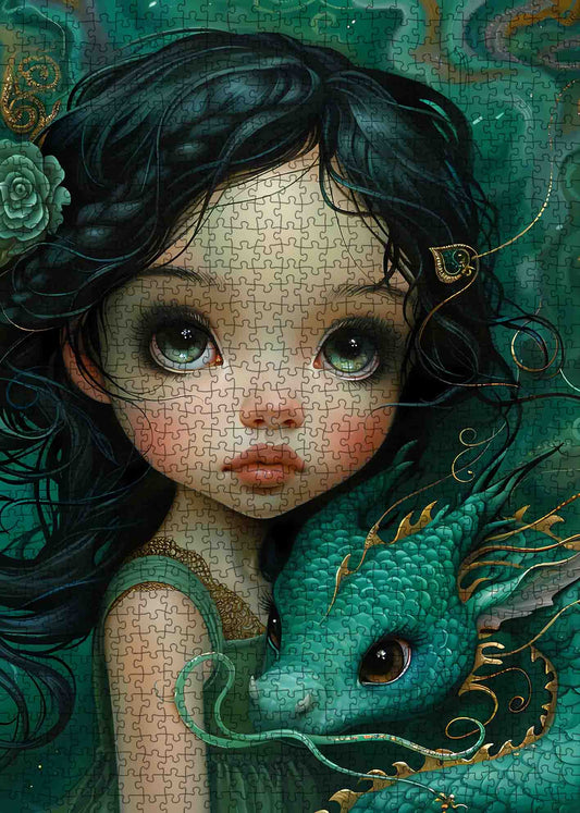 Enchanted Girl and Dragon Jigsaw Puzzle