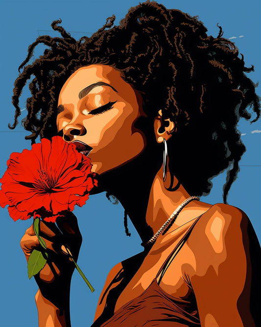Stylish Woman with Red Flower Paint by Numbers