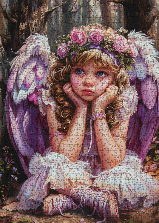 Fairy Girl with Flower Crown and Angel Wings Jigsaw Puzzle