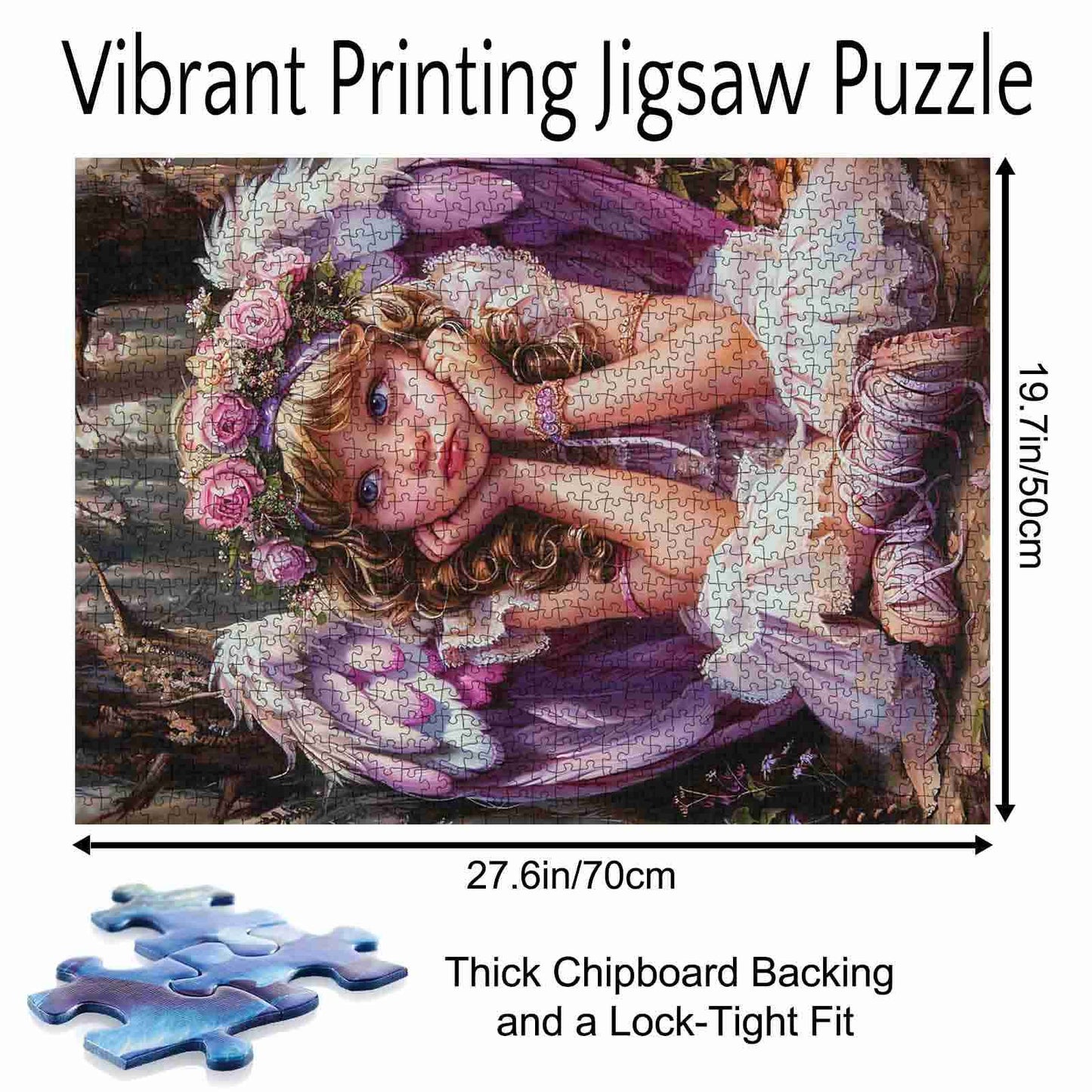 Fairy Girl with Flower Crown and Angel Wings Jigsaw Puzzle