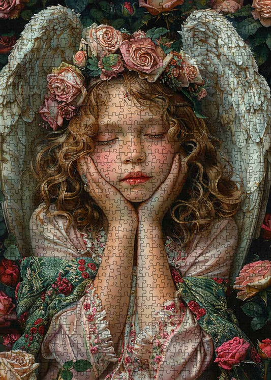 Angelic Beauty Among Roses Jigsaw Puzzle