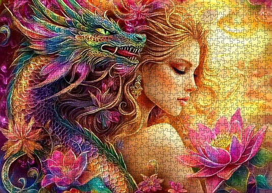 Mystical Dragon and Enchanted Lotus Jigsaw Puzzle