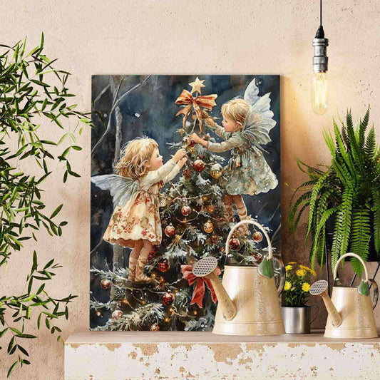 Fairy Girls Decorating Christmas Tree Paint by Numbers