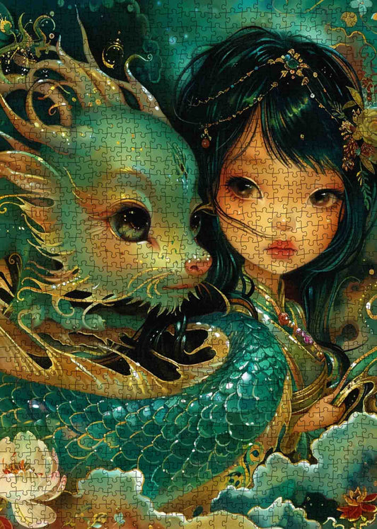 Fantasy Girl with Dragon Jigsaw Puzzle