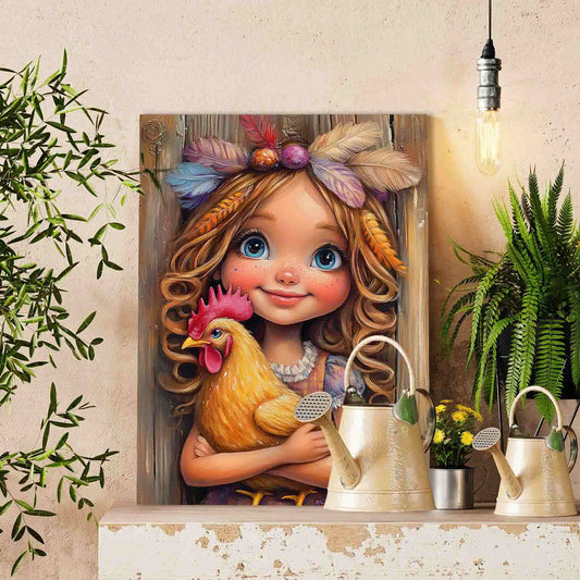 Farm Girl and Chicken Paint by Numbers