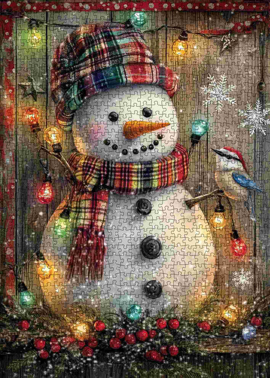 Festive Snowman with Lights Jigsaw Puzzle